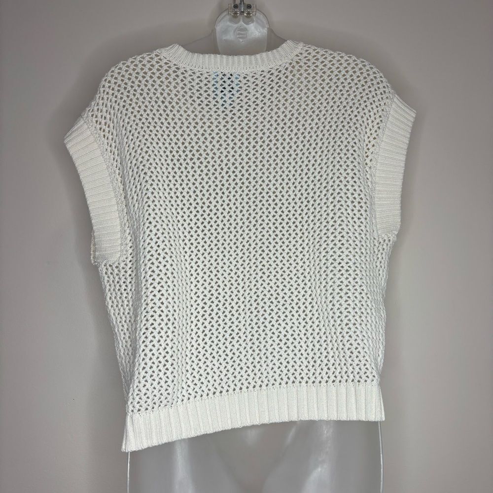 CeCe Open Knit Pullover White 100% Cotton Short Sleeve Crewneck sweater small - Picture 5 of 7